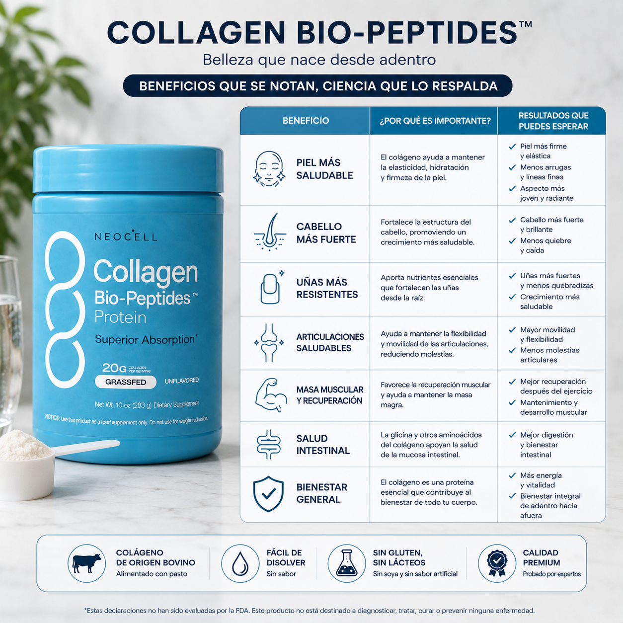 NeoCell Collagen Bio-Peptides Colágeno premium de máxima absorción